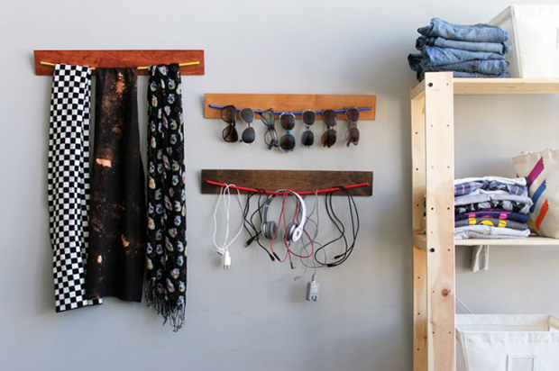 home organisation hacks: DIY Wooden Bungee Organizer