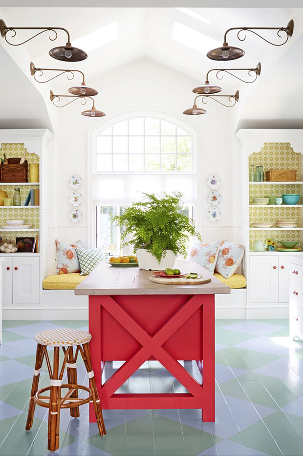 Pink Painted Kitchen Island