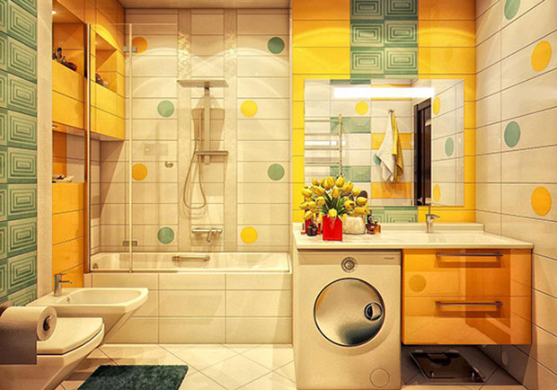 Yellow and Green Bathroom