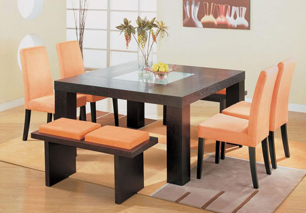 Orange and Wooden Dining Tables