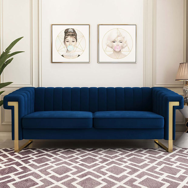 Koldo Velvet Flared Arm Sofa