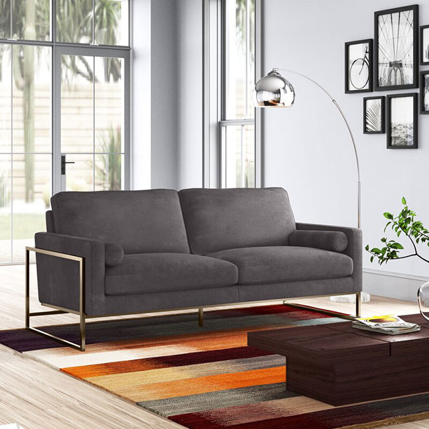 Saron Velvet Square Arm Sofa