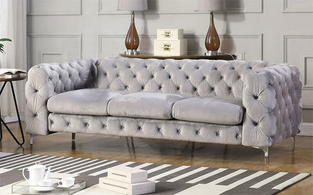 Bernie Velvet Rolled Arm Chesterfield Sofa