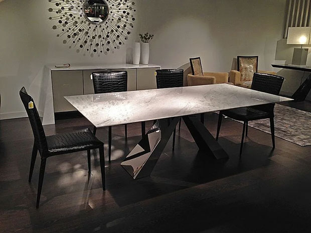Stone International Butterfly Dining Table - Marble and Polished Stainless Steel