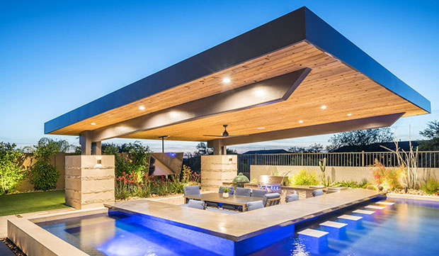 Custom Pool with Cantilevered Outdoor Kitchen