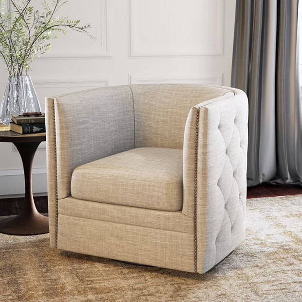 Lavaca Wide Tufted Swivel Barrel Chair