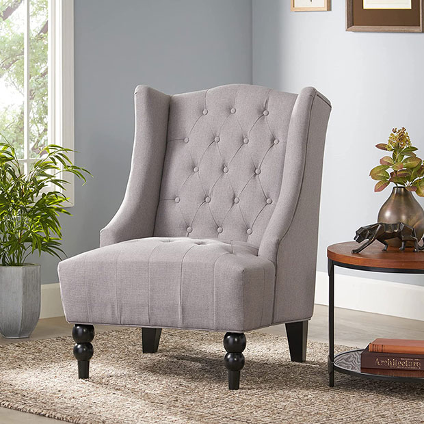 Great Deal Furniture Clarice Tall Wingback Tufted Fabric Accent Chair
