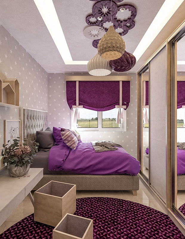 Purple Grey Bedroom Design