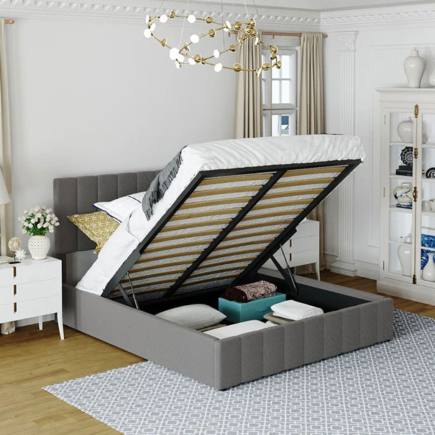 Upholstered Platform Bed with Hydraulic Storage System